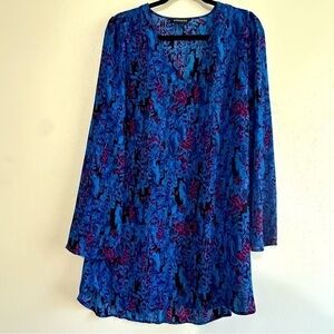Express Blue/Black/Fuchsia Patterned Tunic Dress w/Full, Long Sleeves. Sz M.